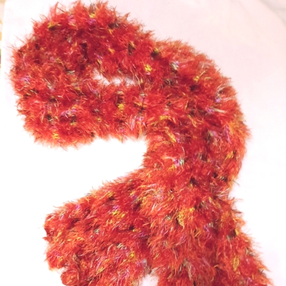 🧡Long Orange Fuzzy Fringe Scarf